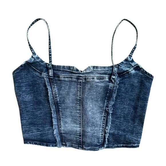 Sincerely Jules Blue Denim Corset Boho Crop Top, NWT, Medium - Picture 1 of 7